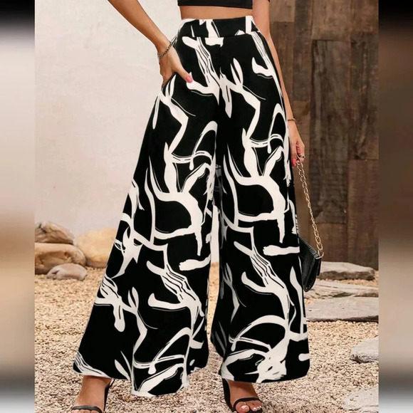 Women High Waist Printed Wide-Leg Loose Long Pants - Picture 3 of 4